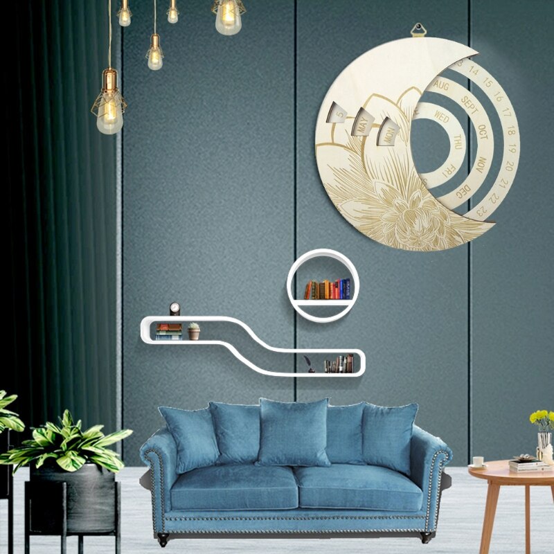 Wooden Moon Perpetual Calendar DIY Adjustable Family Birthday Reminder Sign Board Wall Hanging Crafts