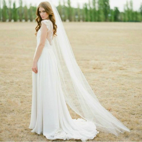 Velo largo de tul con peine, para boda, graduación, boda, color Beige, blanco, 1T, 2M