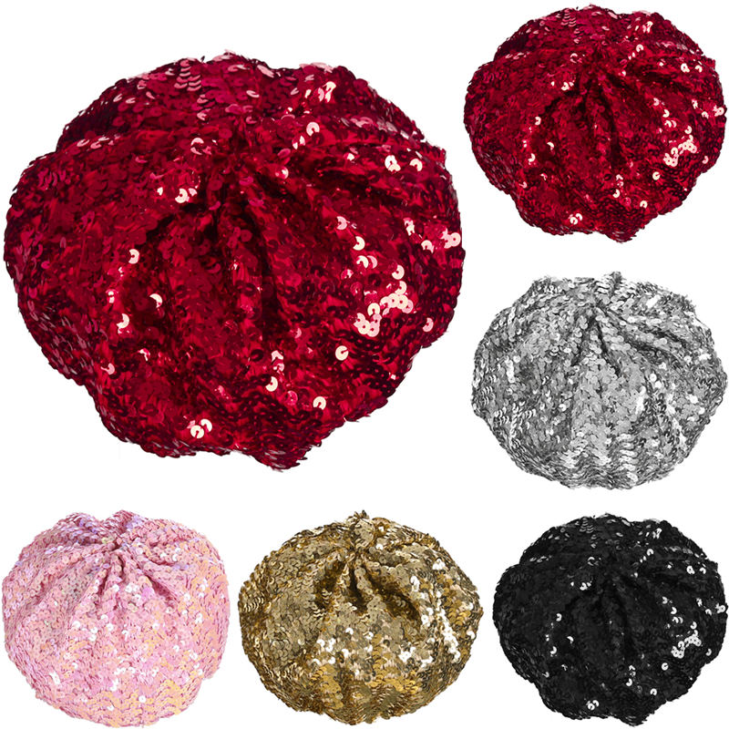 Women Sequin Berets Bling Stretch Metallic Shining French Beret Hat Beanie Clubwear Cap