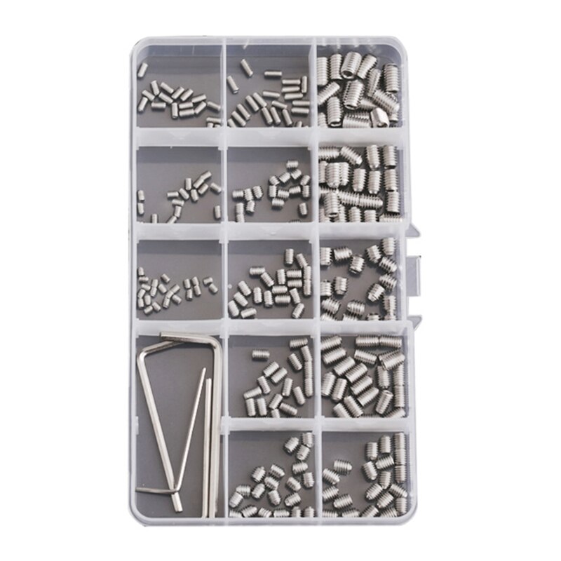 13 Sizes Allen Head Stainless Steel Grub Set Screw Assortment Kit Metric M3/M4/M5/M6 Hex Grub Screw with Hex Wrenches