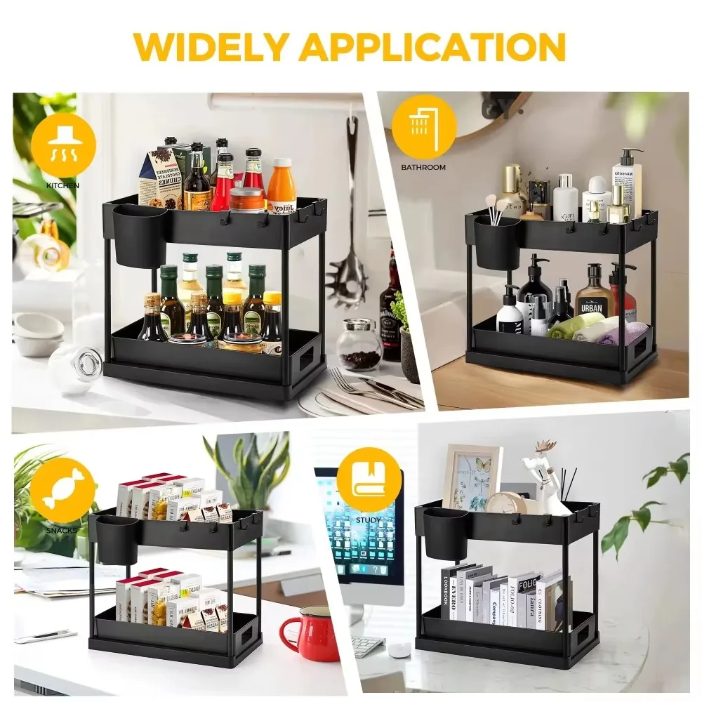 Under-sink Storage Shelf Multipurpose Storages Shelf Kitchen Finishing Rack Double-sliding Cabinet Drawer Storage Organizer
