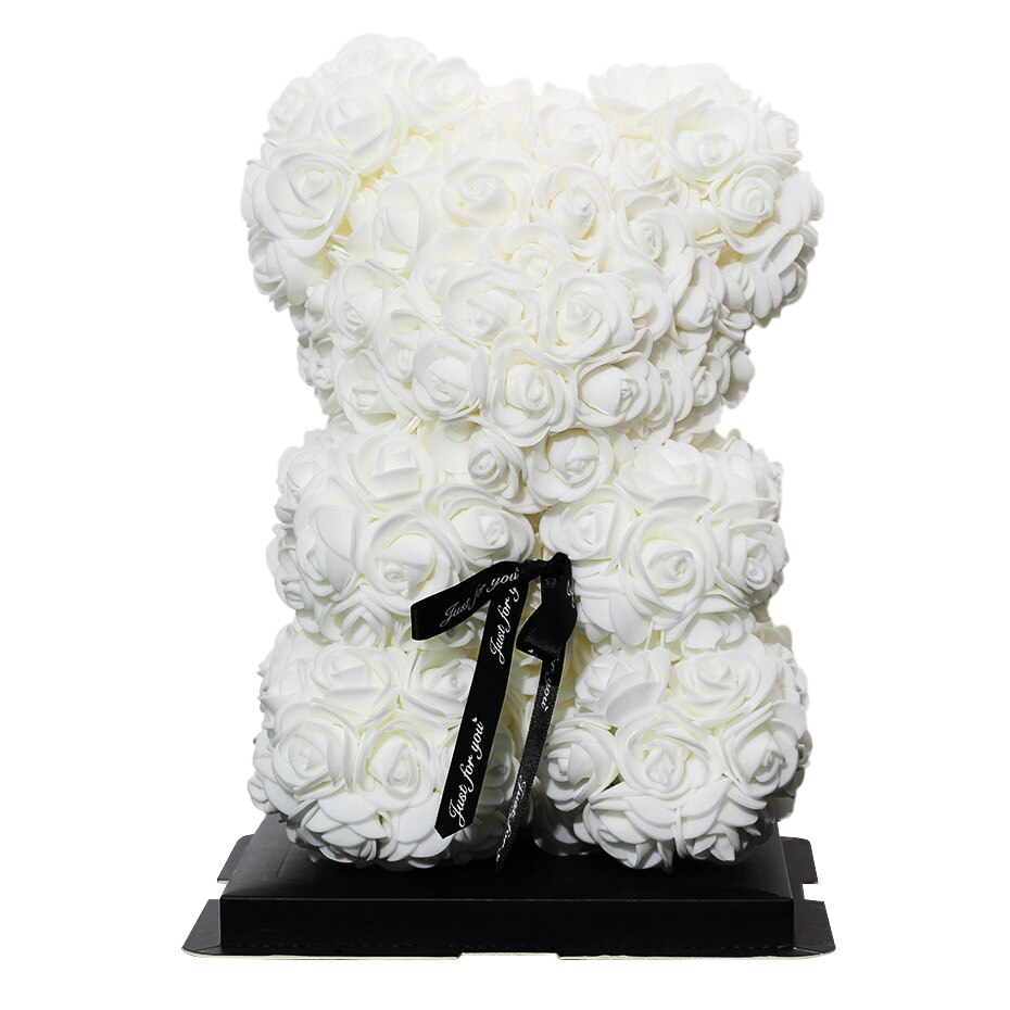 Christmas 25cm rose bjørn kunstig blomst rose bamse dekoration til kvinder valentins bryllup fødselsdag: 25cm hvid bjørn
