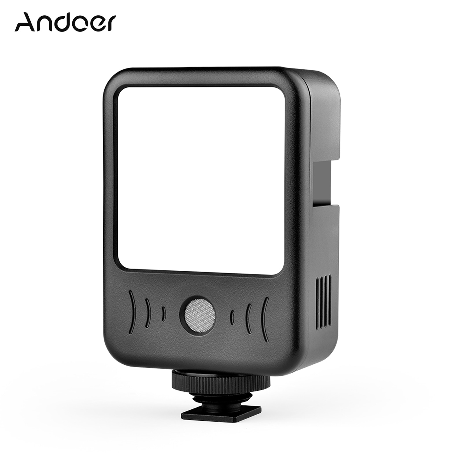 Andoer LED02 2-in-1 Mini LED Video Light Microphone Recording Mic 6500K Fill Light for Vlog Film Live Interview Photography