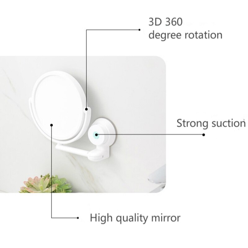 Miroir de salle de bain moderne sans perçage, miroir de maquillage à 2 côtés, miroir de rasage mural à ventouse, bras pliant extensible, accessoires de bain ronds