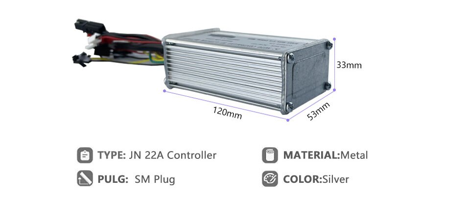 36v/48v jn 22a standard firkantbølge dc moto controller med litiumbatteri til børsteløst 500w/750w elektrisk cykelmotorhjul