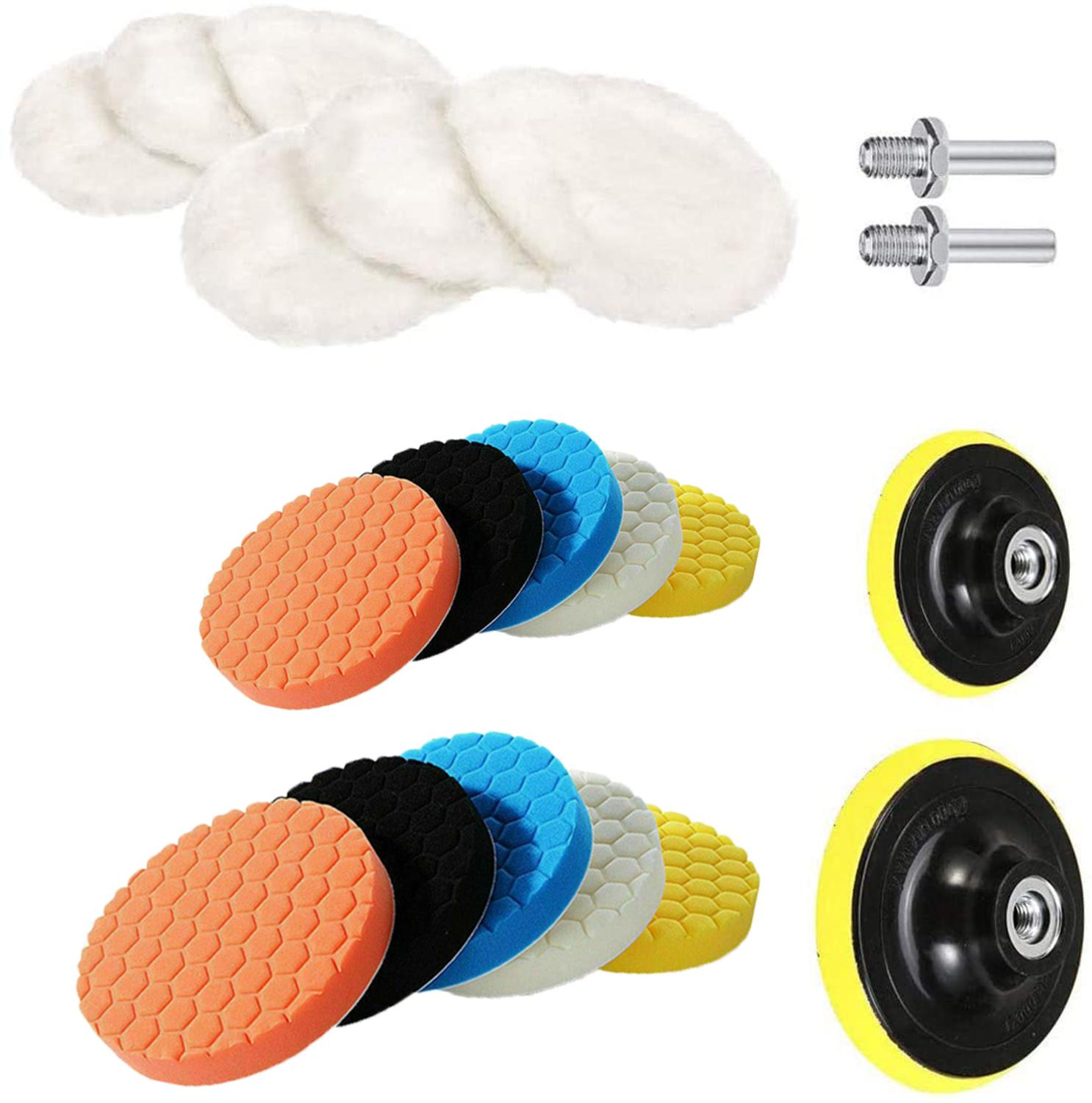 Almohadillas de esponja para pulir taladro de 5 y 3 pulgadas, Kit de almohadillas de lana para pulir el coche, lijado, encerado, sellado, esmalte, 20 Uds.: Default Title