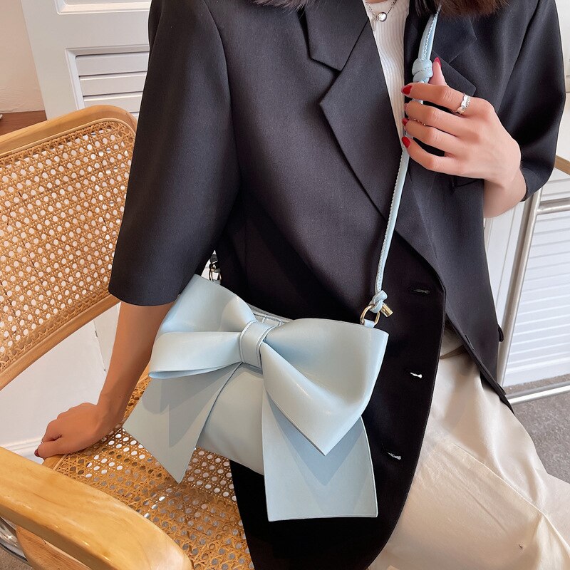 Texture Bow Small Bag Women&#39;s Bag 2022 Personality Simple Shoulder Underarm Bag All-match Messenger Bag: Blauw
