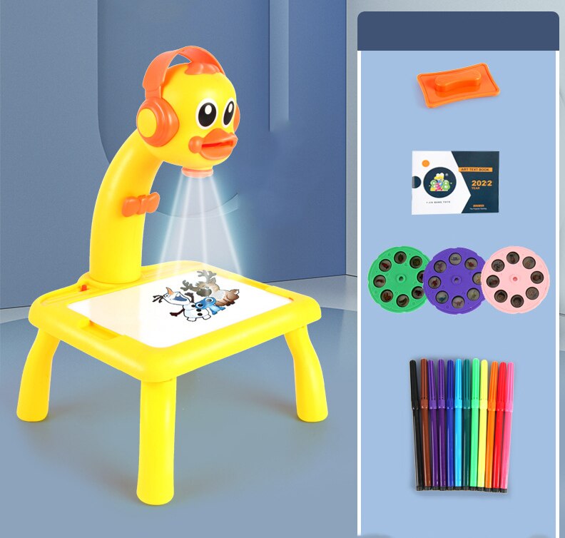 Proyector Led para niños, mesa de dibujo de arte, tablero de pintura para niños, manualidades de escritorio, herramientas de pintura de aprendizaje educativo, juguete para: Small--Yellow Duck