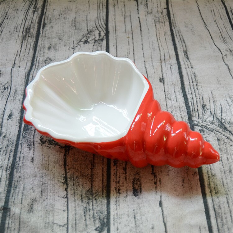 Platos creativos de cerámica con forma de concha blanca para aperitivos, fruta, pastel, caramelo, ensalada, vajilla de porcelana, vajilla de decoración: Rojo