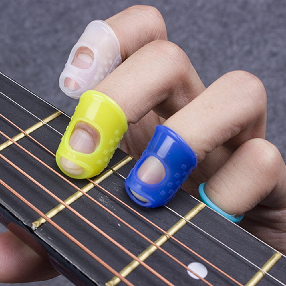4 pièces Silicone guitare pouce basse doigt pics protecteur plectre échaudage protège-doigts annonce