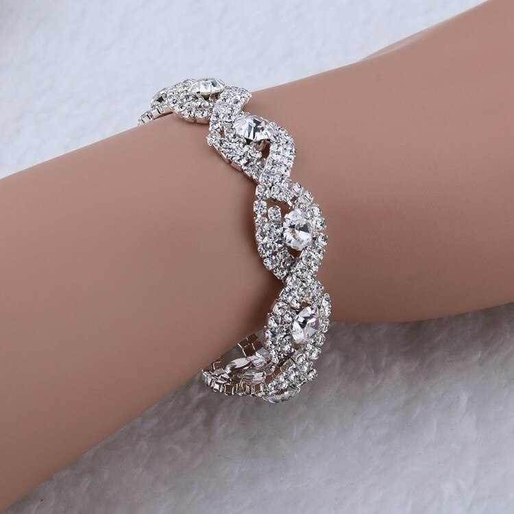 Party Jurk Elegante Deluxe Oostenrijkse Kristal Armband Vrouwen Infinity Rhinestone Bangle (Kleur: Zilver) LL @ 17