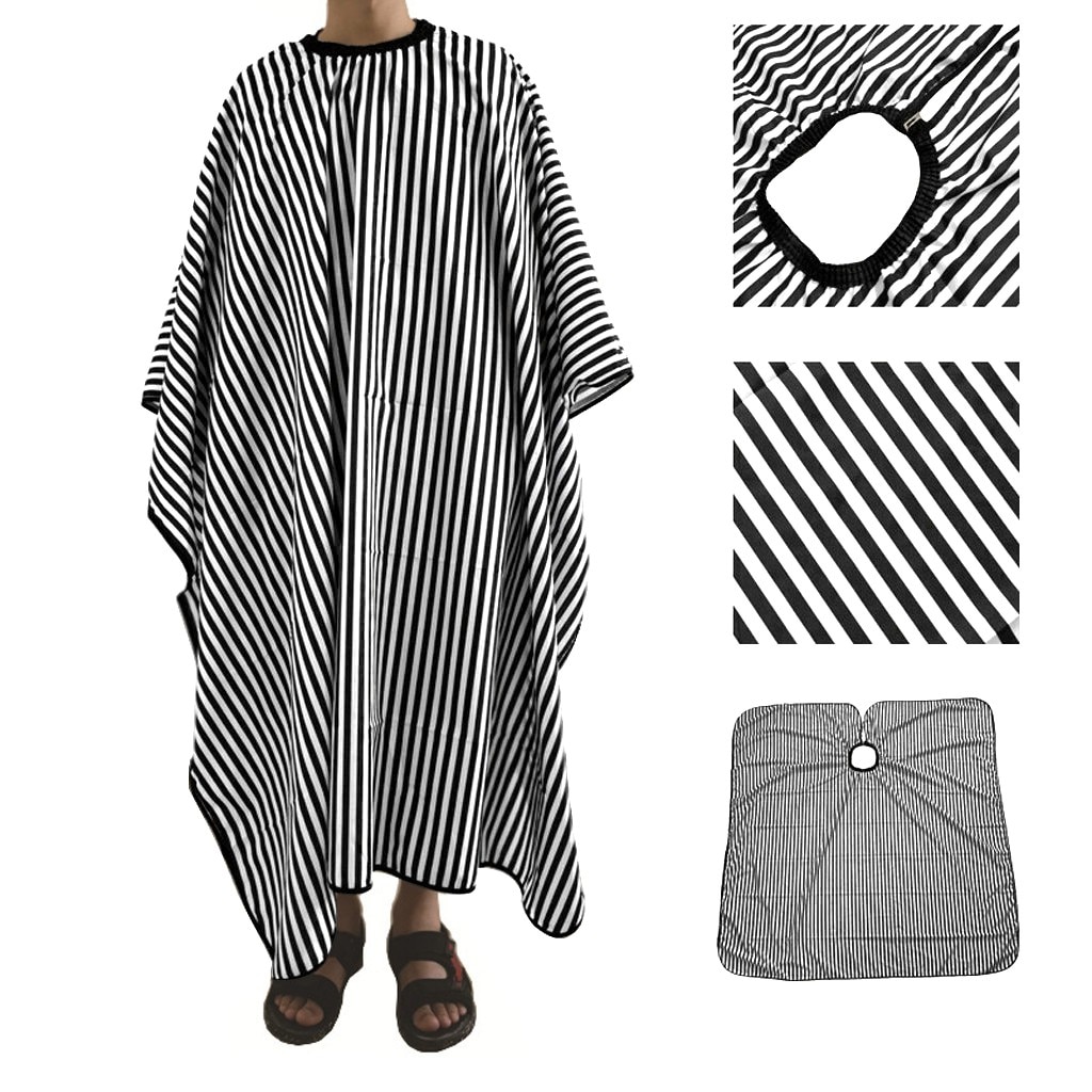 Adjustable Hairdressing Dress Hair Cutting/Barber Cloak Black Strap 120*70cm Black White Stripe Gown Hair Cutting Barbers Cape: WH