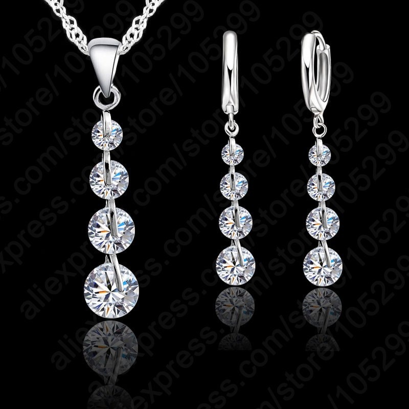Romantische 925 Sterling Zilver Link Chain Crystal Hanger Sieraden Set Voor Vrouwen Choker Bruiloft Sieraden Set