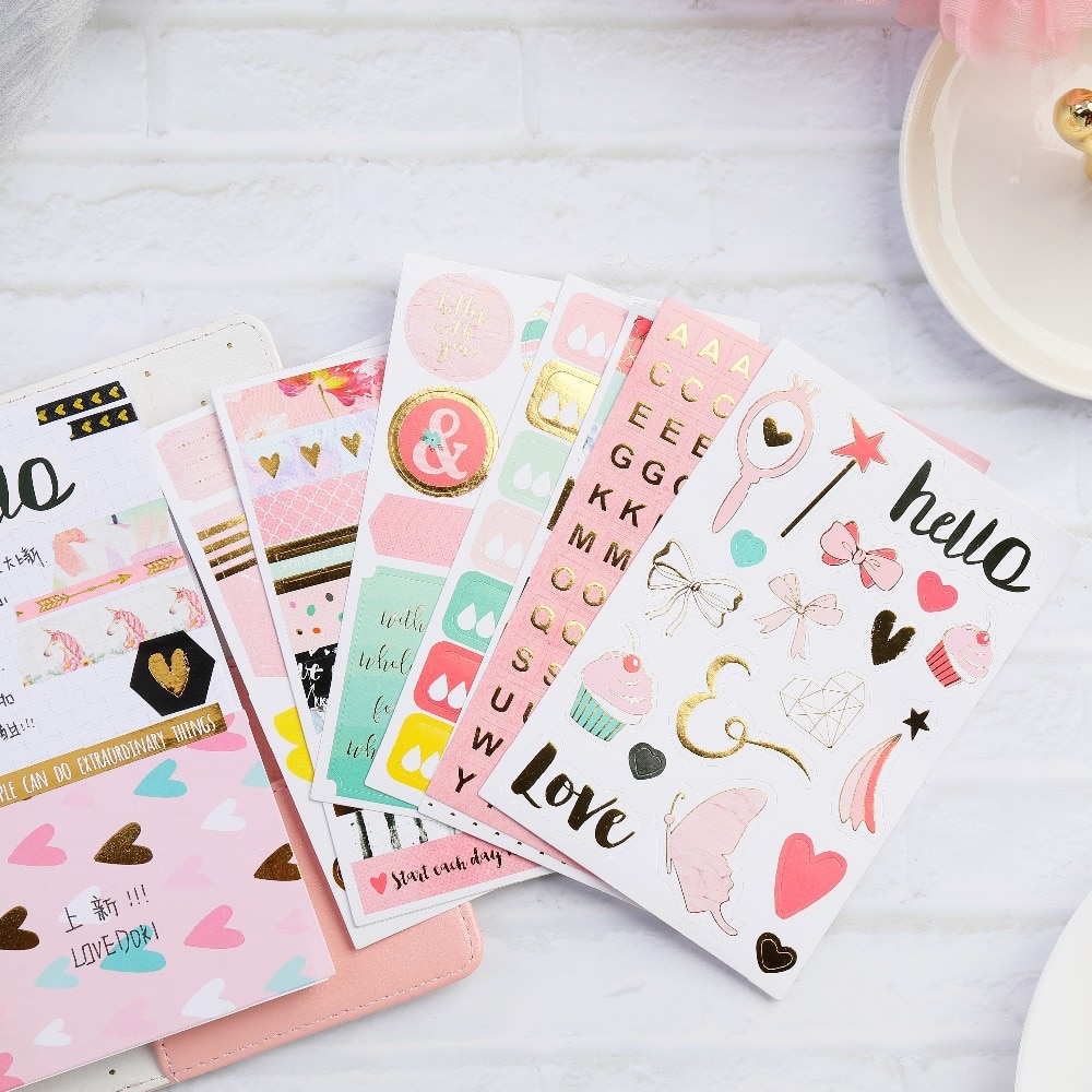 KLJUYP 8 stks Hello Liefde Stickers voor Scrapbooking Gelukkig Planner/Card Making/Journaling Project