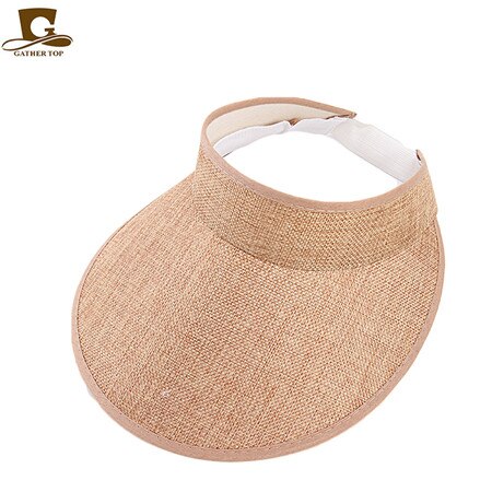 Women empty Top sun hat outdoor Summer Style hemp sports baseball cap Plastic Sun Visor Hat: TAN