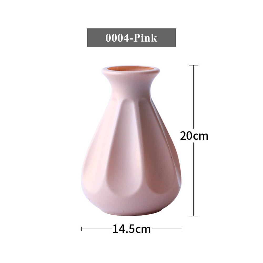 1Pce Nordic decorative vase imitation ceramic flower basket plastic vase decorative ornament flower pot vase ornament: 0004 Pink