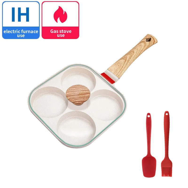 4- huls omeletpande stegegryde med låg fortykket bøfpande brød morgenmadsmaskine induktion universal nonstick æggepandekage: Hvid