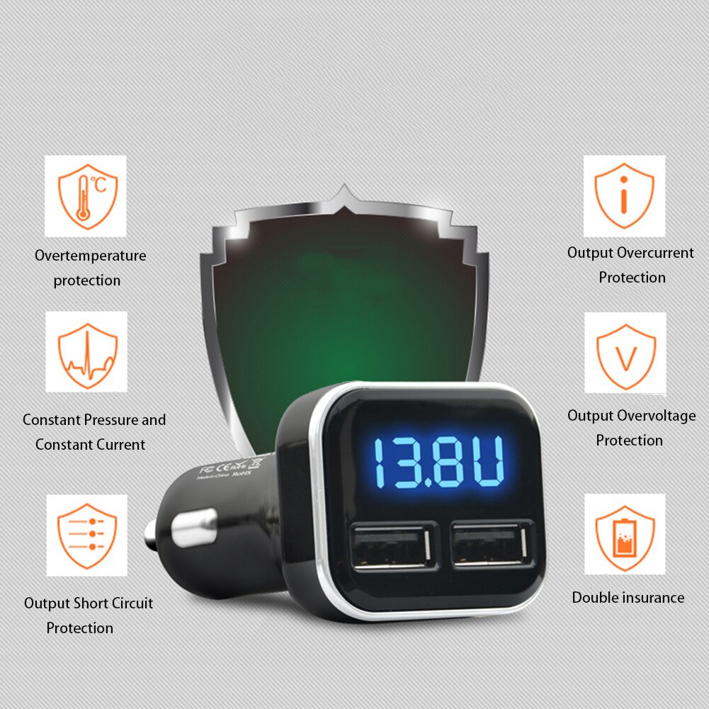 4.8a auto biloplader stik spændingsovervågning multifunktionelt hurtigt tilbehør led display dual usb mini praktisk adapter