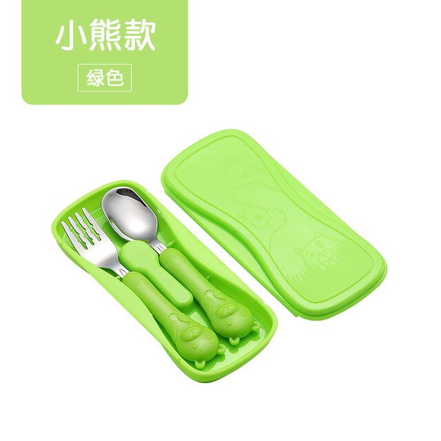 2 stks/set Rvs Vork Lepel Eetstokjes Reizen Ourdoor Camping Bestek Gereedschap draagbare Roestvrij Staal Servies 5 Kleuren: Green-bear
