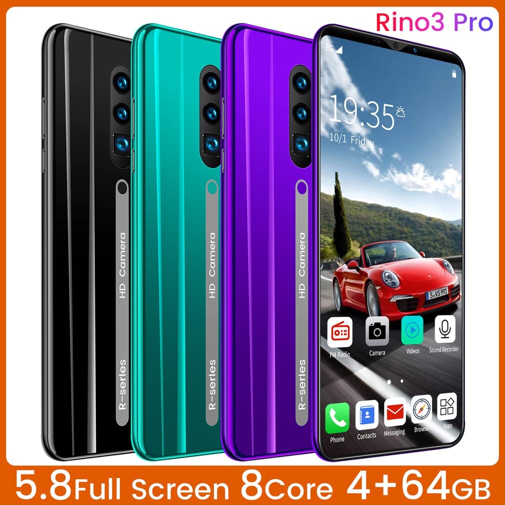 Rino3 Pro 5.8 Inch Screen Android Phone Purple Water Screen Smartphone Solid Color Mobile Phone Cool Shape