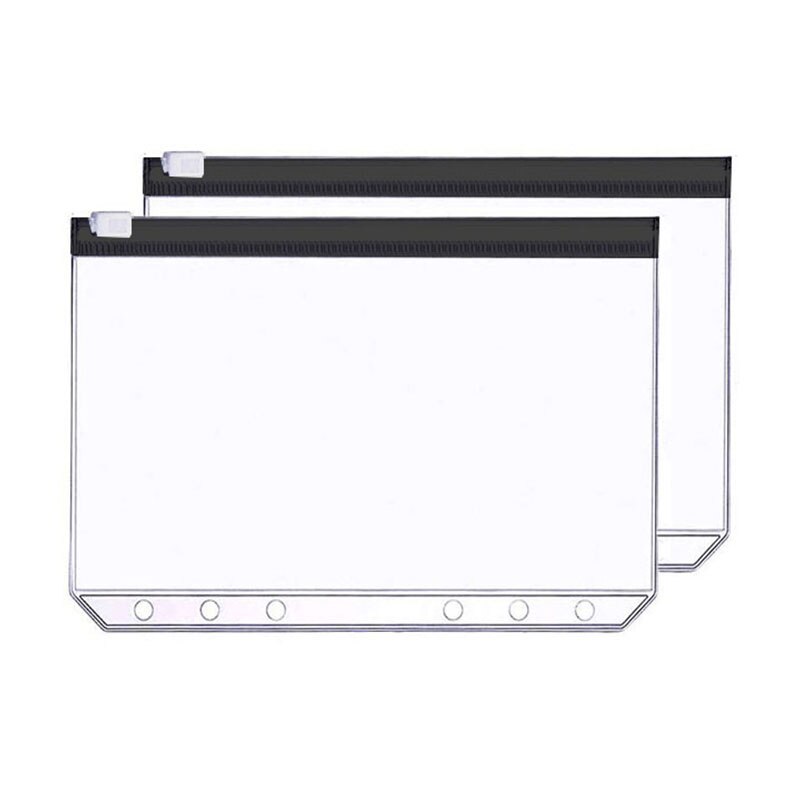 2pcs/lot File Organizer Storage Folder Standard Transparent PVC Loose Leaf Pouch with Self-Styled Zipper Filing Binder Document: A5 black 2pcs
