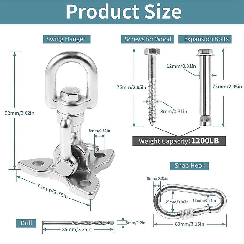 Gancho de techo para silla colgante, gancho de techo giratorio de 360 °, suspensión oscilante, carga de 450KG de capacidad, para bolsa de arena, hamaca, Yoga,Etc