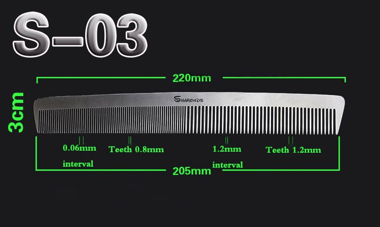 Metal titanium steel comb hair salon set comb strong and rust-free comb Non-slip and wear-resistant: 003