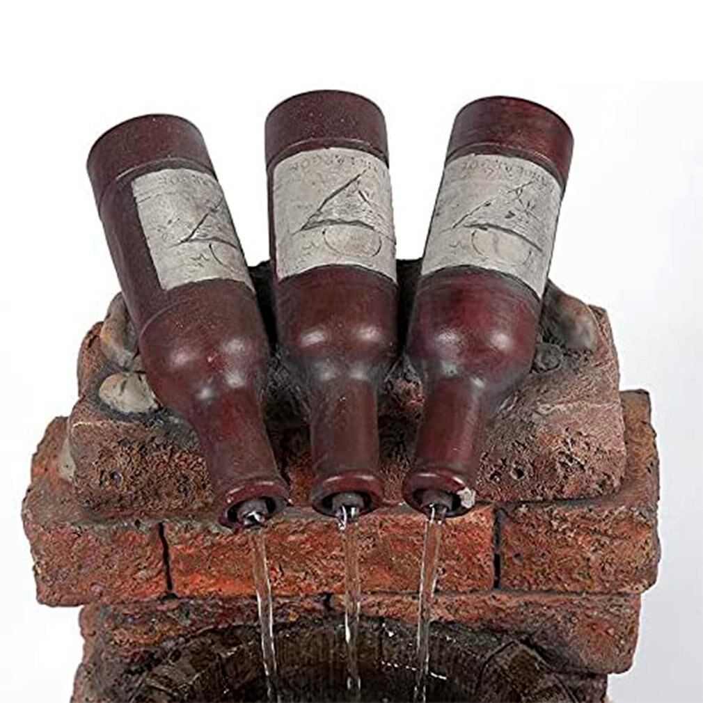 Resin Wine Bottle And Barrel Outdoor Water Fountain Sculpture Rustic Wood Barrel Water Fountain For Garden Patio