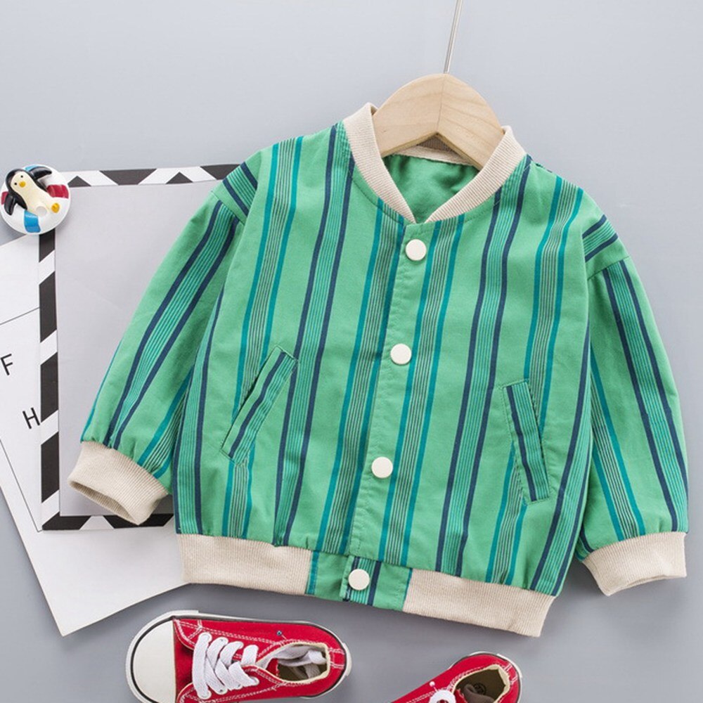 herbst lässig Baby Jungen Mäntel Jacken Gestreiften Langarm freundlicher freundlicher Kleinkinder Outwear Casacos Mantel S11106: Grün / 4T