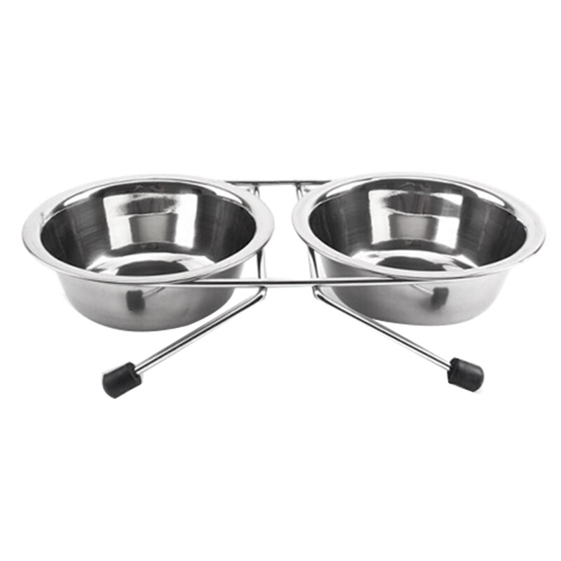 -Stainless Steel Double Bowl Dog Cat Feeder Elevated Stand Raised Dish Feeding Food Water Pet