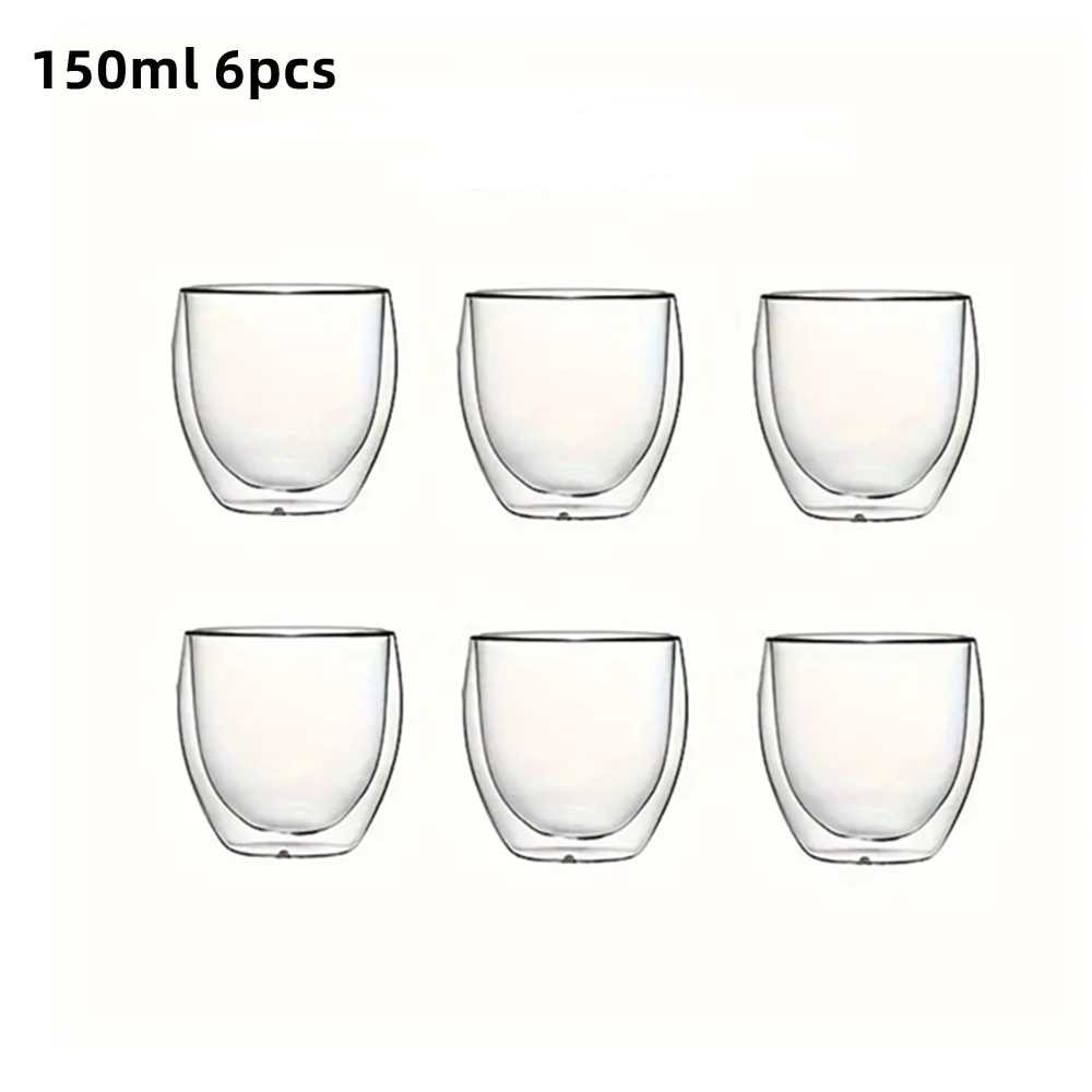 6 stuks dubbelwandige geïsoleerde glazen espressokopjes 80/150/250/350/450 ml geïsoleerde thermische glazen koffiemok voor thee/sap/melk, latte: YELLOW