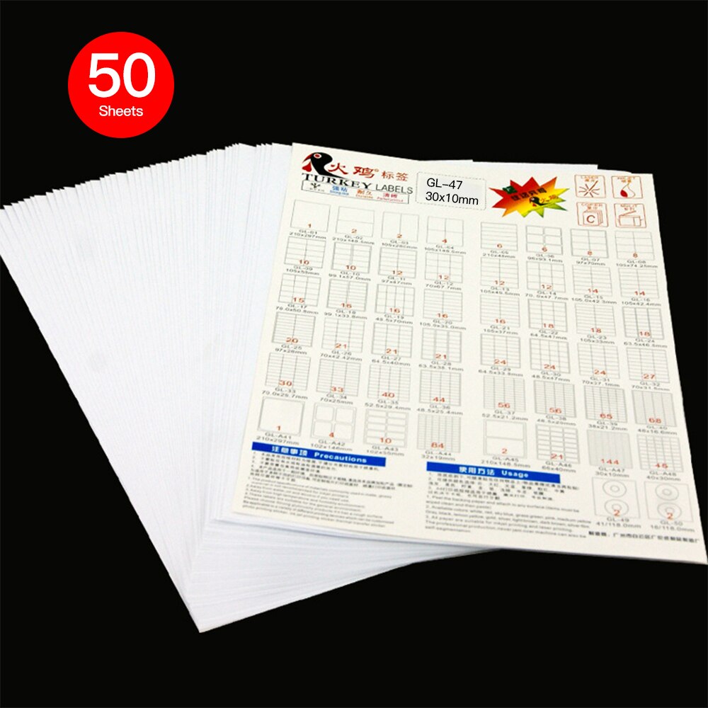 50 Sheets Sticker Paper White Matte Adhesive Labels SKU Address Labels 30*10*144 for Inkjet Prenter