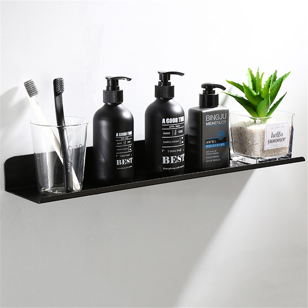 Wall Mount Black Bathroom Shelf Floating Shelves Aluminum Shower Caddy Bath Rack Shampoo Accessories Storage