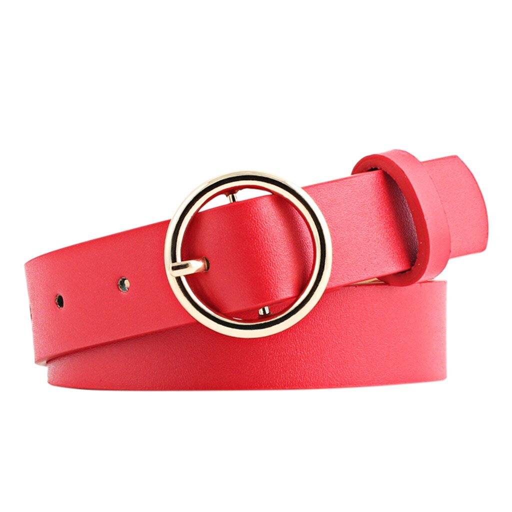 Correas de cuero para dama Hipster accesorios Casual Pin hebilla decoración Popular Vintage aleación cinturón con hebilla redonda # A: Red 