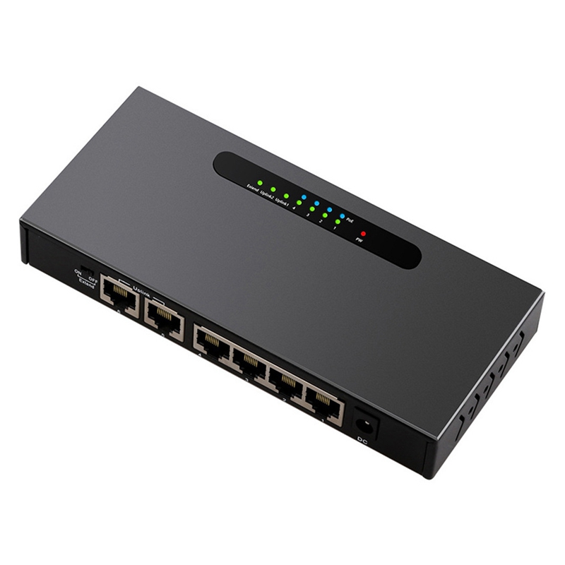 Ethernet Splitter 6 Port 10/100Mbps Poe Network Switch Shielded Port With LED Indicator For Monitor Router PC: black