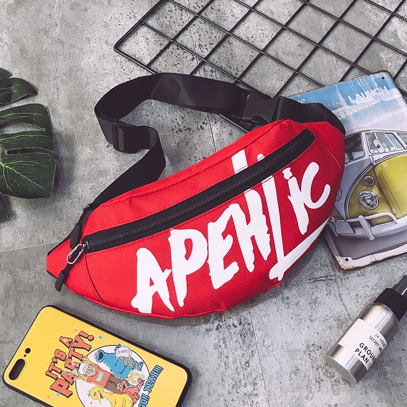 Brivilas canvas waist bag women fanny packs hip hop belt bag harajuku shoulder banana bag purses streetwear sports chest bag: Red