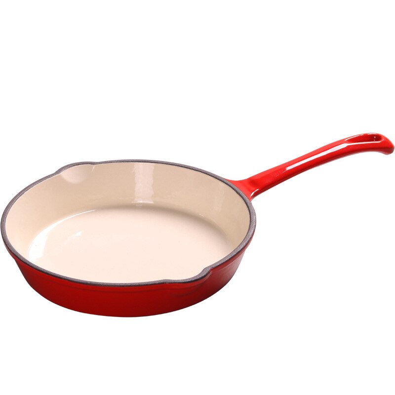 Cast iron enamel pan frying pan 16/20 / 25cm pan integrated long handle enamel pan flat bottom iron pan
