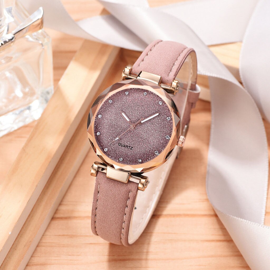 Vrouwen Sterrenhemel Horloge Armband Luxe Diamanten Horloges Dames Casual Lederen Band Quartz Horloge Vrouwelijke Klok Zegarek Damski: Roze