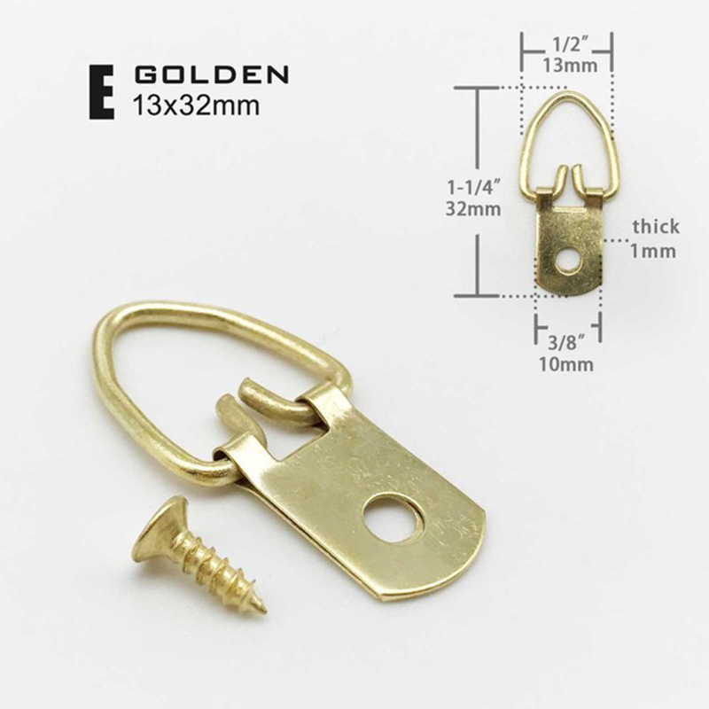 100Pcs Picture Hangers Golden Brass Triangle Photo Picture Frame Wall Mount Hanger Hook Hanging Ring Iron with screws