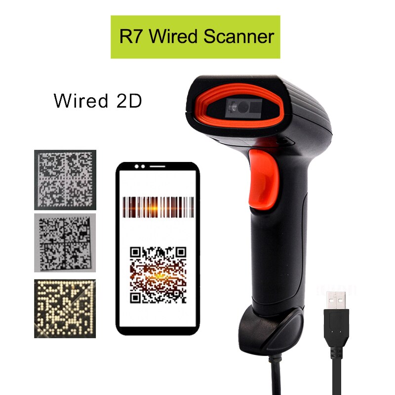 Draadloze Qr Barcode Reader Draagbare Bar Code Scanner Wired 2d Scanner Voor Bar Codes Bluetooth 2D Barcod Reader Leitor De código: R7 Wired