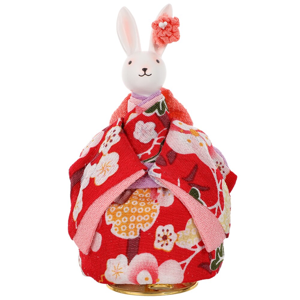 1pc Japanese Kimono Rabbit Box Rotating Box Adornment for Home: Red
