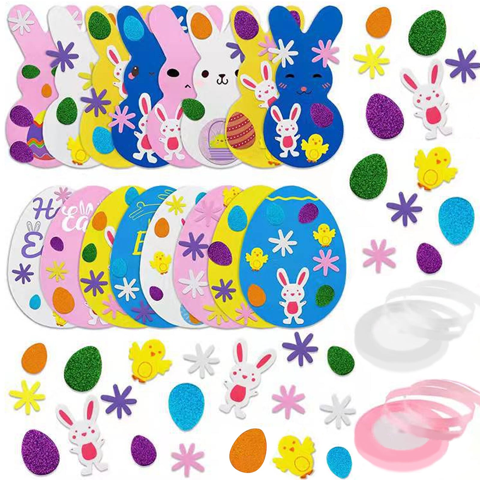 Easter Foam Stickers Set Self Adhesive Stickers Glitter Egg Bunnies Chicks Flower Stickers DIY Easter Decorations for Kids: Default Title