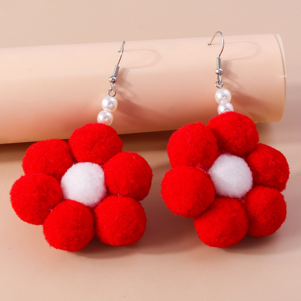 Aihua Faux Fur Ball Earrings for Women Soft Fluffy Pom Pom Decor Dangle Earrings Jewelry Accessories Christmas Party Dress Up: dark green