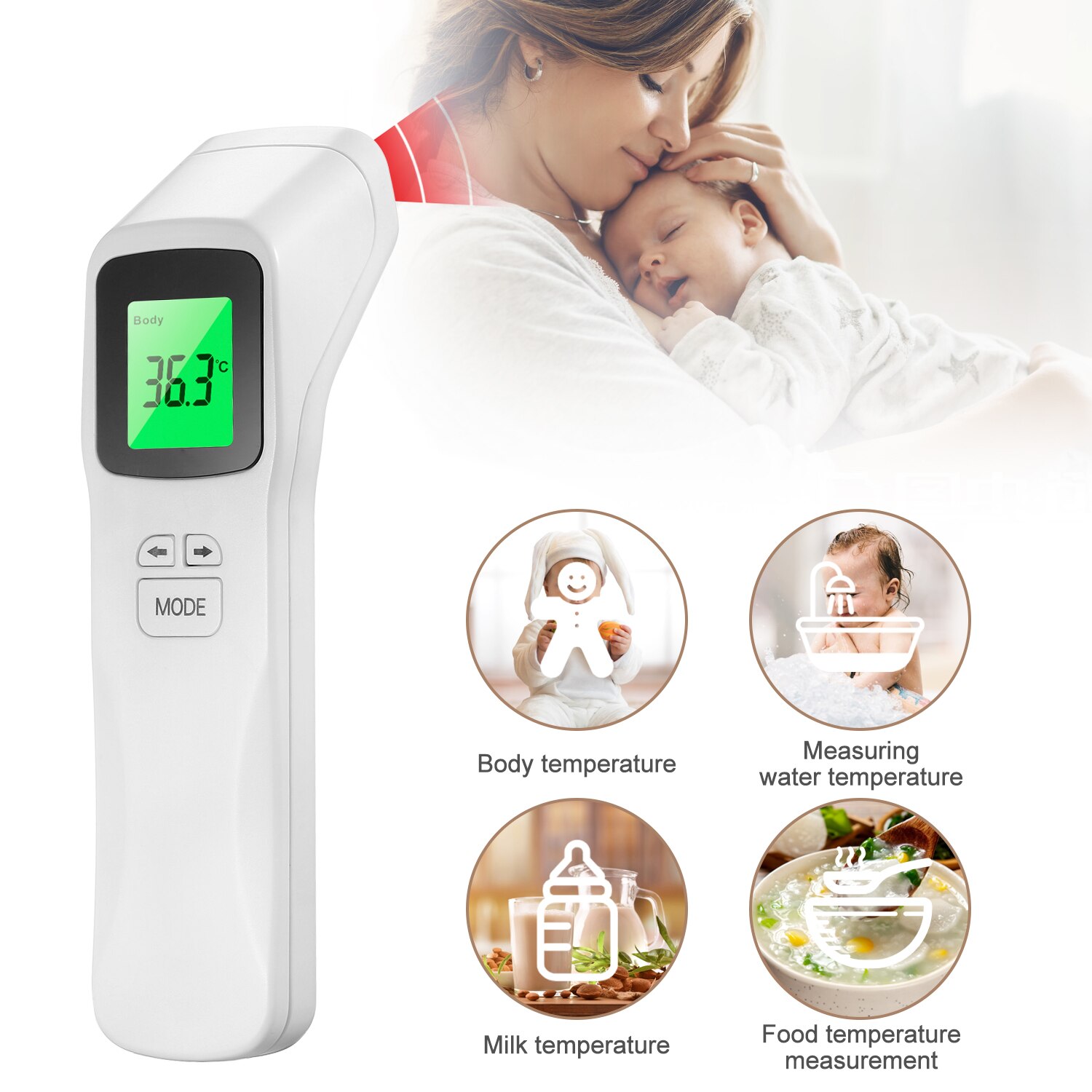 Oor voorhoofd thermometer infrarood digitale contactloze infrarood thermometer lcd achtergrondverlichting termometro infravermelho