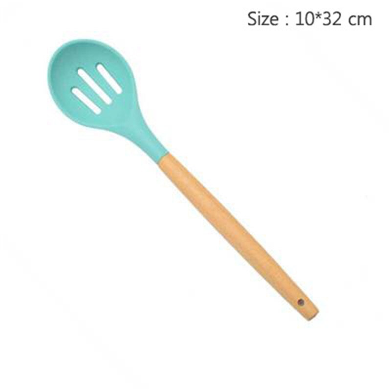 Silicon Kitchen Utensil Set 11 Pieces Kitchenware Set with Wooden Handle Nonstick Cookware Green Kitchen Tools: 4