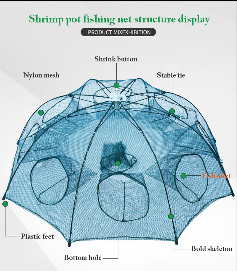Portable Foldable Hexagon Fish Network Fishing Net Crab Lobster Net Simple Operation Fish Nets Shrimp Nets Fishing Shrimp Cage