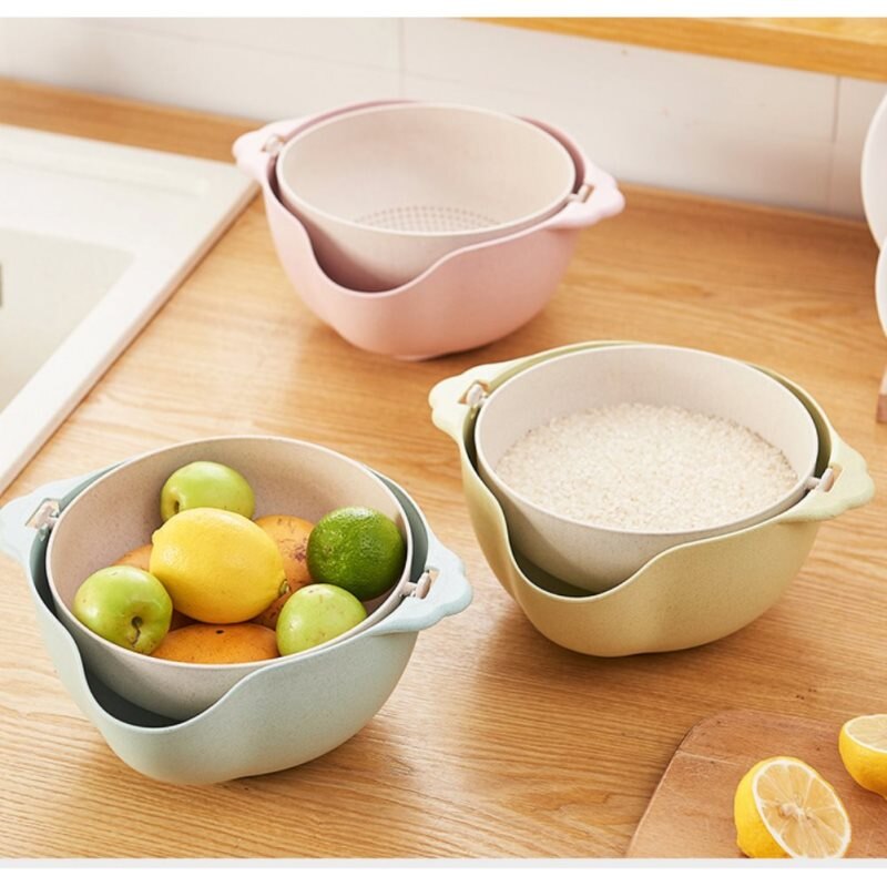Multifunction Kitchen Strainer Double Drain Basket Vegetables Fruit Washing Strainer Bowls Vegetables Fruit Washing Strainer Bo2
