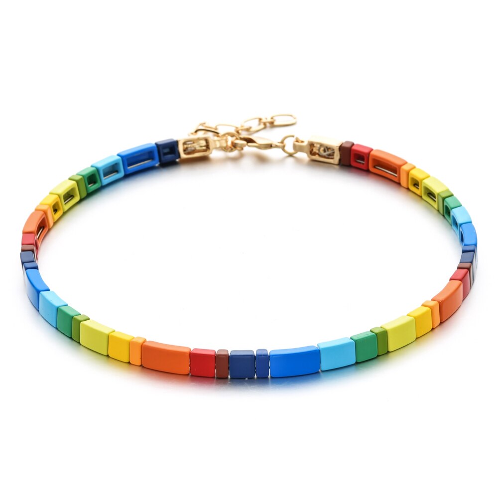 Collier ras du cou court pour femmes, perles colorées arc-en-ciel, pour la plage, bricolage, bijoux pour filles, de fête,: SL1252