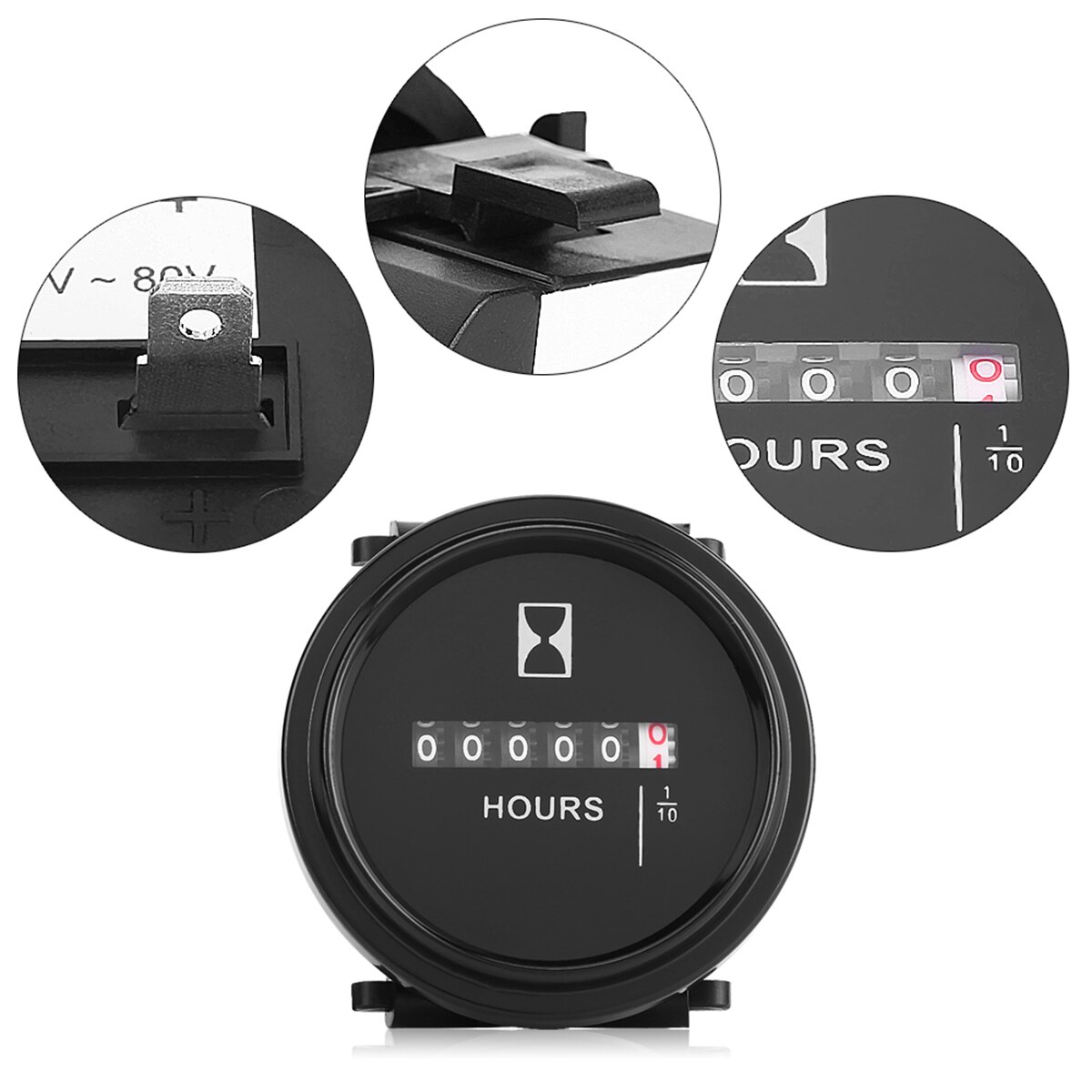 DC 6-80V Low power Round Mechanical Hour Meter Gauge Timer Hourmeter for Car Boat Engine gasoline engines electronic motors