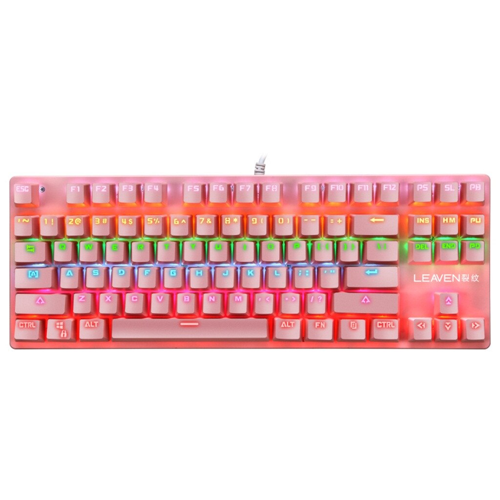 K550 Mechanical USB Wired Keyboard 87 Keys Gamer Keyboards For PC Colorful LED Illuminated Backlit Gaming Keyboard: Pink